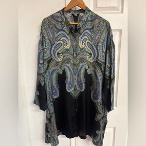 Go BY Go Silk Paisley Colorful Button Down Long Sleeve Tunic Shirt Size 1X